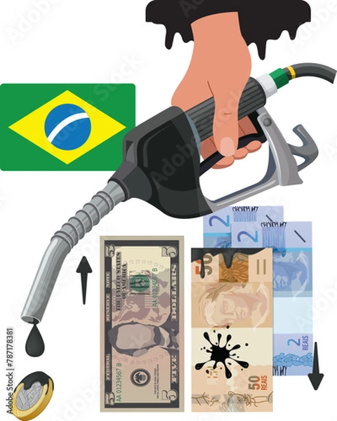 Fototapeta This image captures the intricate relationship between the US Dollar, the Brazilian Real, and oil prices, three pivotal elements in the global economy. The US Dollar, a benchmark currency, influences 