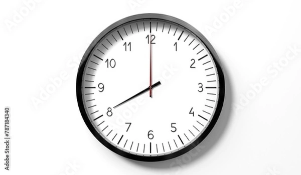 Fototapeta Time at 8 o clock - classic analog clock on white background - 3D illustration