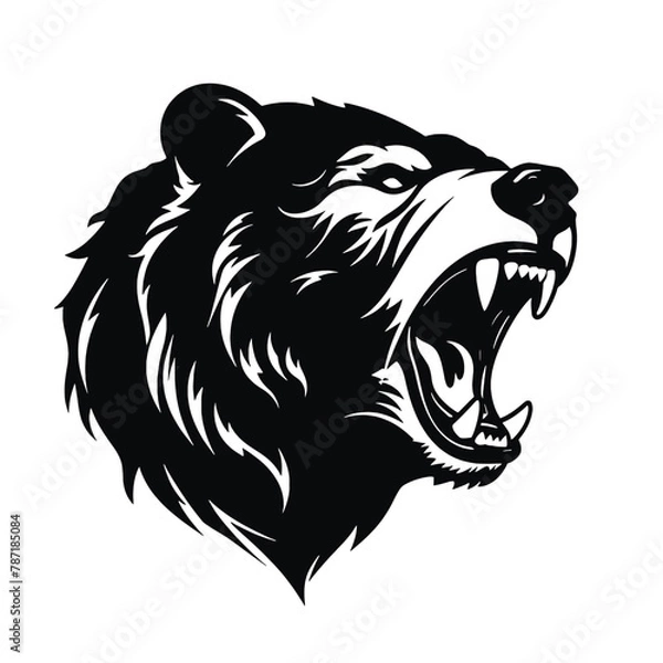 Fototapeta Growling bear head isolated on white background. Vector illustration