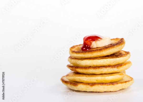 Fototapeta isolated stack of pancake with banana and jam
