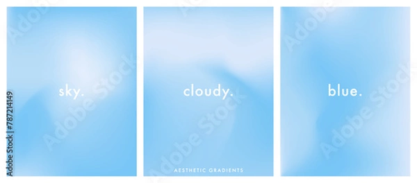 Fototapeta Aesthetic clear blue sky set. Summer season blue pastel colored vertical vector banner. Blurred sky gradient background. Simple soft light backdrop. Gradient template design for poster, social post
