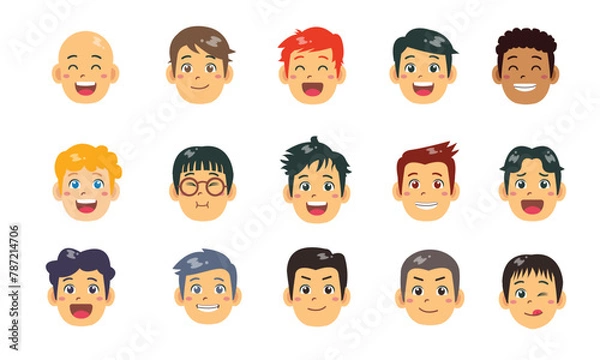 Fototapeta Set of boys happy face vector, boys Avatar with various hairstyle