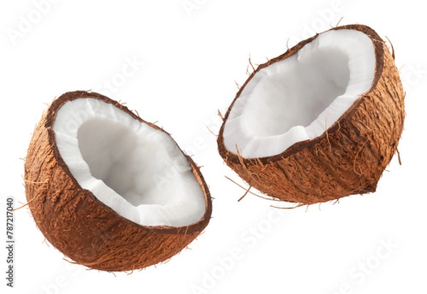Fototapeta Two halves of coconut isolated on transparent background.