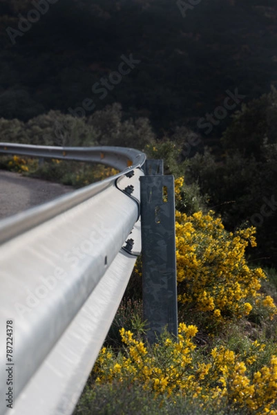 Fototapeta Detail of crash barriers installed on roads in Spain showing the sharp material and the danger it poses to motorcyclists in the event of an accident.