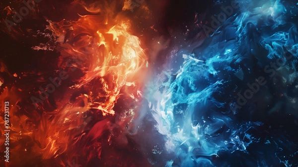 Obraz 青い炎と赤い炎の衝突。バトル背景