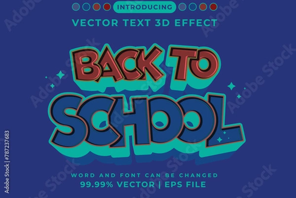 Fototapeta Editable text effect - back to school 3d Cartoon template modern typo style premium vector
