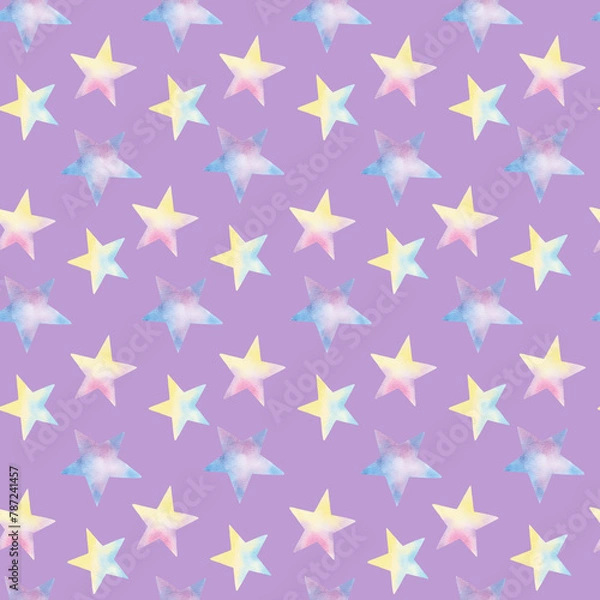 Fototapeta Seamless pattern. Watercolor unicorns pattern with rainbows and clouds. Cute watercolor 