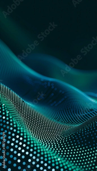 Fototapeta Dynamic glowing mesh, green background. Modern futuristic flow background or wallpaper. Cyber space, high tech technology