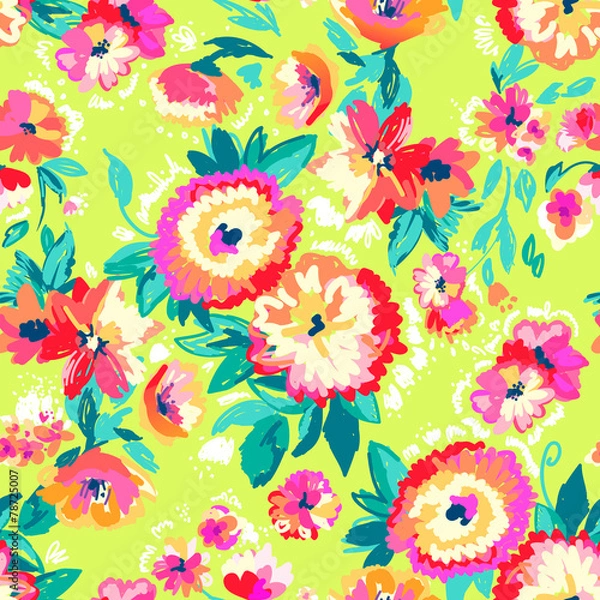 Fototapeta Painted bright flowers ~ seamless background