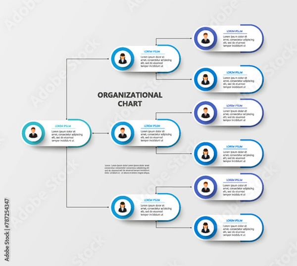 Fototapeta Corporate organizational chart with business avatar icons. Business hierarchy infographic elements. Vector illustration	