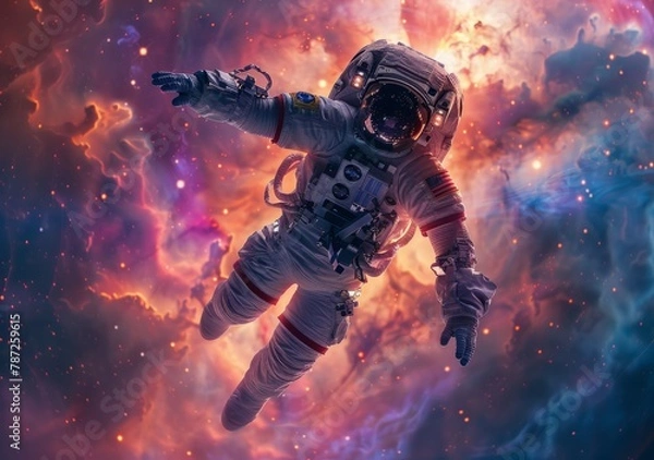 Fototapeta Astronaut in a spacesuit floating in the vastness of space