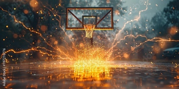 Obraz basketball hoop on the background of flashing lightning