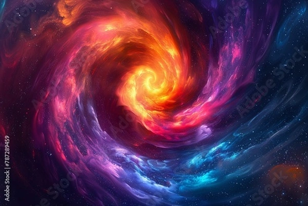 Fototapeta Multicolored energy swirls forming a mesmerizing cosmic vortex, abstract explosion of vibrant hues