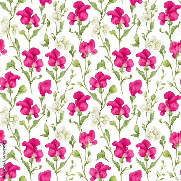 Fototapeta Seamless natural floral pattern with twigs and leaves
