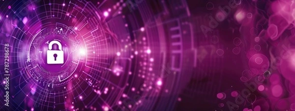 Fototapeta Purple abstract cyber security background with lock icon