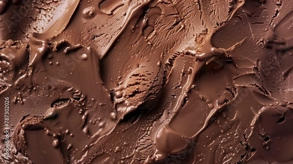 Fototapeta Chocolate ice cream background. Close-up texture of chocolate ice cream, creamy with cocoa. Summer food background

