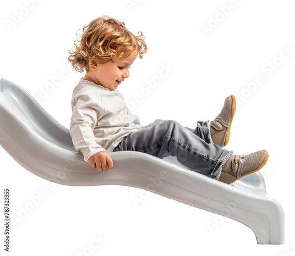 Fototapeta A child sliding down a slide isolated on the transparent background PNG.