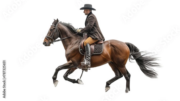 Fototapeta a man riding a horse in a dusty area. transparent background png