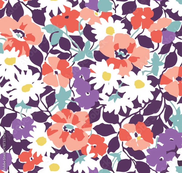 Fototapeta Beautiful colorful flowers design together floral pattern