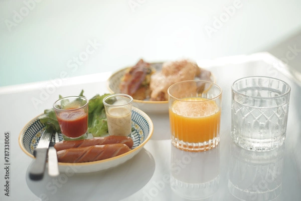 Obraz Breakfast set for food background