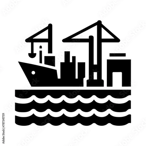 Fototapeta "Harbor Icon Vector" Portrays A Simplified Icon Of A Harbor, Complete With Cargo Ships And Port Facilities, Emphasizing The Shipping Industry
