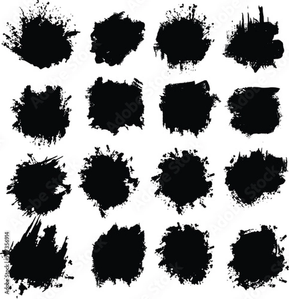 Fototapeta Vector Ink splatters, grungy painted, artistic design elements. waves, circles. 