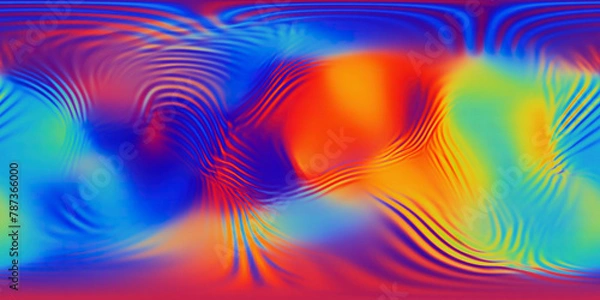 Fototapeta HDRI. Gradient waves, iridescent chrome wavy surface. Full spherical panorama 360 degrees. Cloth, fabric, liquid surface, ripples, reflections. 3D render illustration.