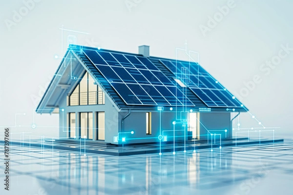 Obraz Architectural vision of a new residential home construction with smart home applications. 