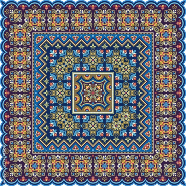 Fototapeta Vector abstract decorative ethnic ornamental illustration. Colorful square carpet