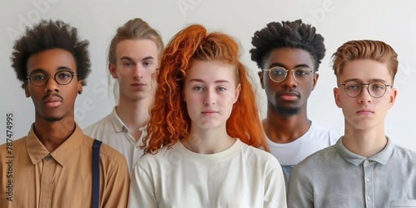 Fototapeta Large group of community interracial students. Isolated over white background. AI Generated