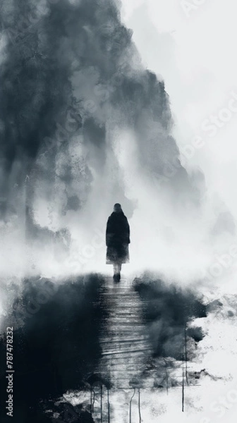 Obraz silhouette of a person in the mountains