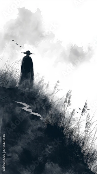 Obraz silhouette of a person in the mountains