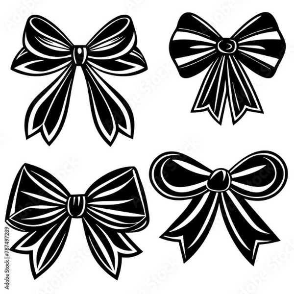 Fototapeta Set of pretty bows vector silhouette on white background