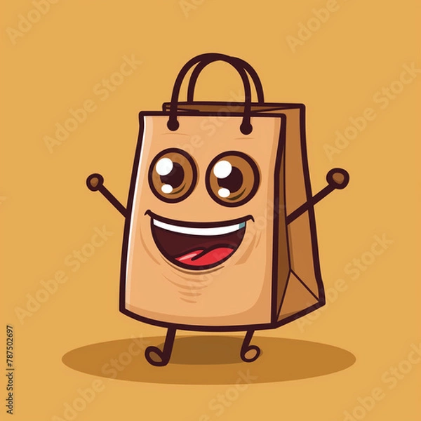 Obraz a cute shopping bag with face, arms and legs in a cartoon style