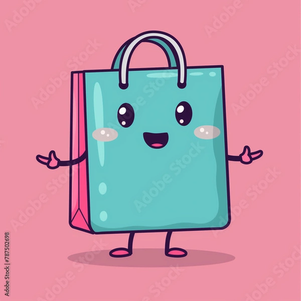 Obraz a cute shopping bag with face, arms and legs in a cartoon style