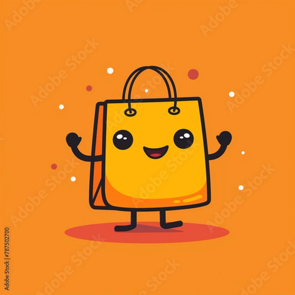 Obraz a cute shopping bag with face, arms and legs in a cartoon style