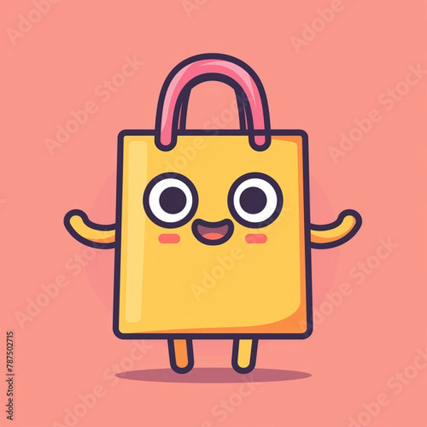 Obraz a cute shopping bag with face, arms and legs in a cartoon style