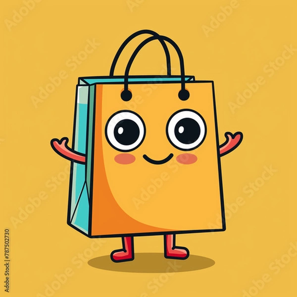 Obraz a cute shopping bag with face, arms and legs in a cartoon style