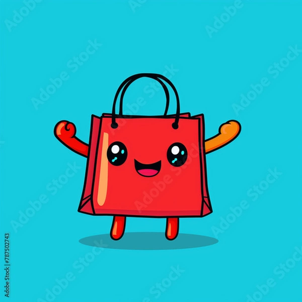 Obraz a cute shopping bag with face, arms and legs in a cartoon style