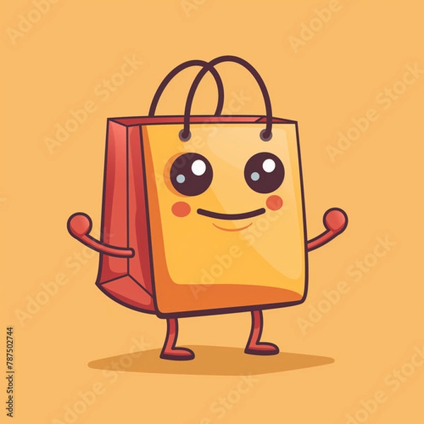Obraz a cute shopping bag with face, arms and legs in a cartoon style