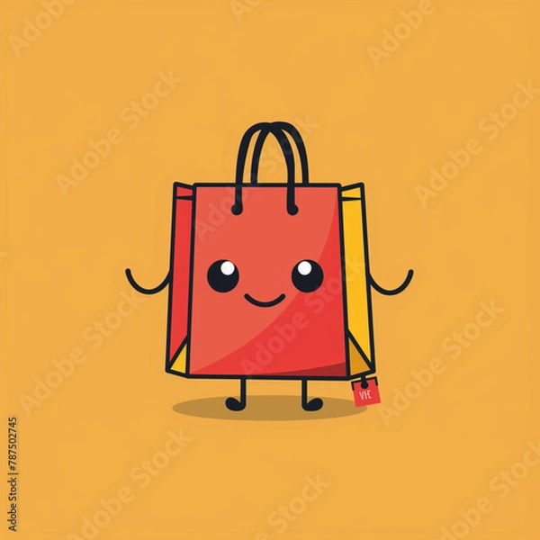Obraz a cute shopping bag with face, arms and legs in a cartoon style