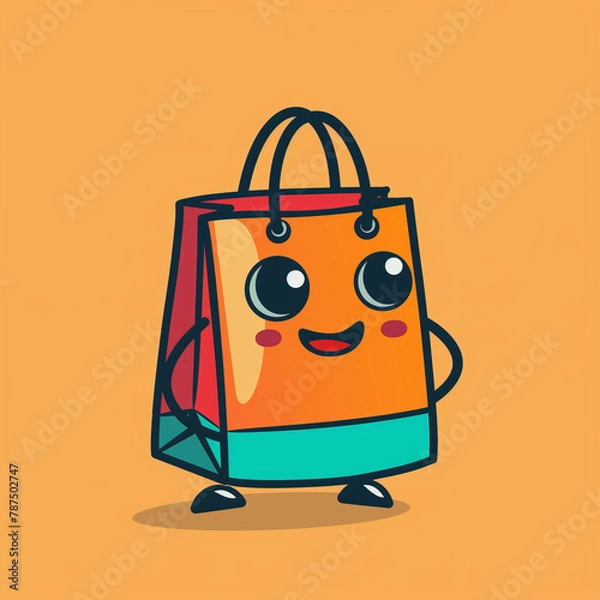 Obraz a cute shopping bag with face, arms and legs in a cartoon style