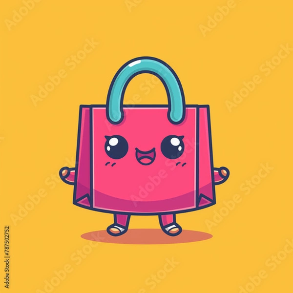 Obraz a cute shopping bag with face, arms and legs in a cartoon style