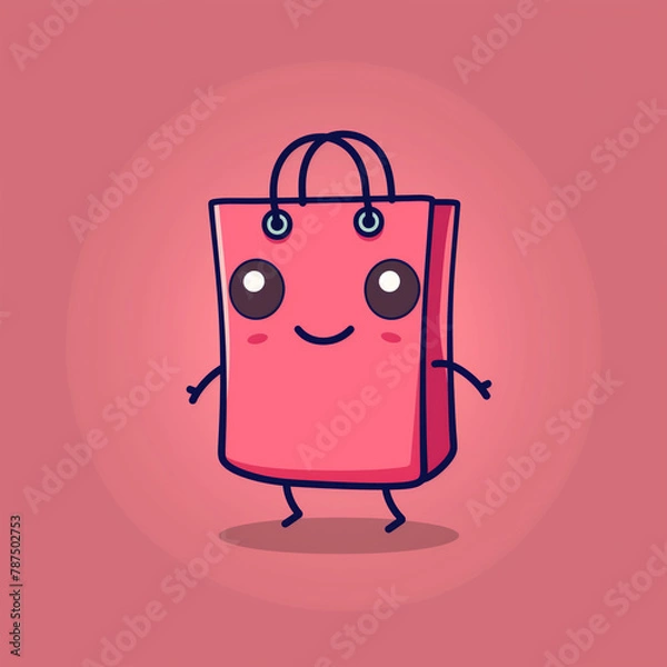 Obraz a cute shopping bag with face, arms and legs in a cartoon style