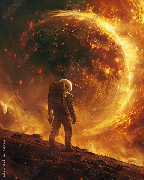 Fototapeta Solar flare effects causing visual feedback loops in space equipment