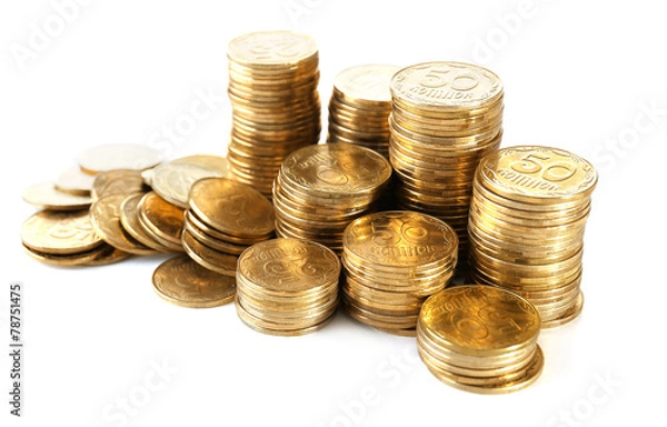Fototapeta Pile of coins isolated on white