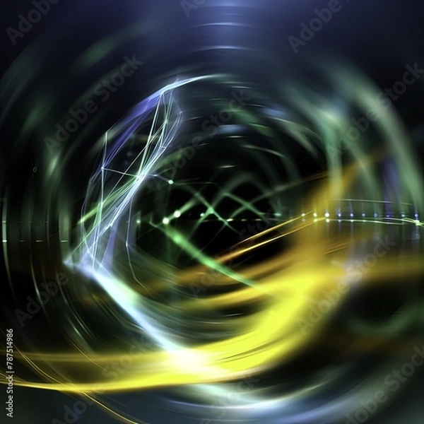 Fototapeta Dynamische Neon Kunst: Explosive Abstraktion in Cyan und Gelb, fließende Kurven.