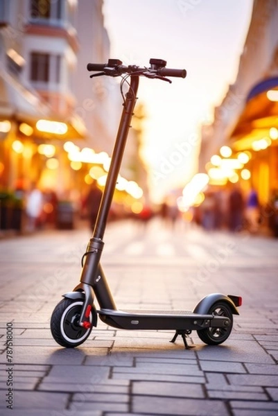 Fototapeta A modern electric scooter weaving through crowded city sidewalks