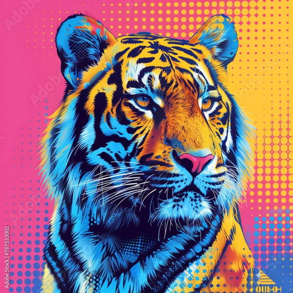Obraz Tiger, colorful halftone style graphics