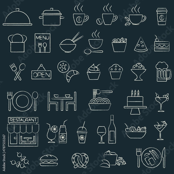 Fototapeta Hand-drawn restaurant menu elements on blackboard 2